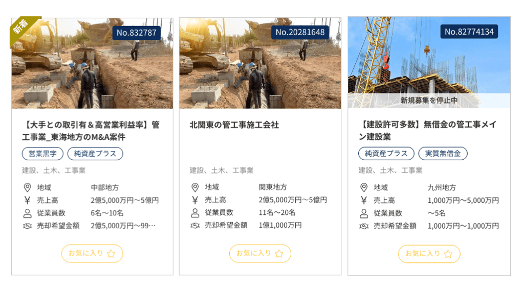 管工事業のM&A・売却案件一覧