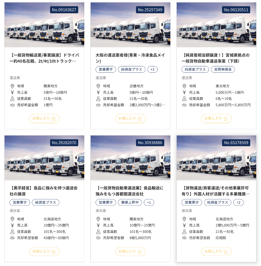 運送会社の売却案件一覧
