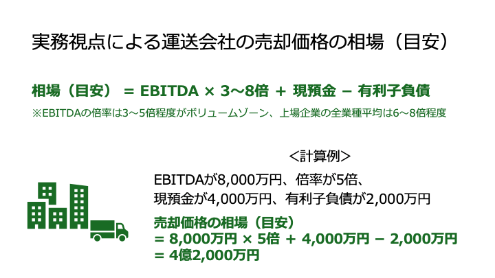 実務視点による運送会社の売却価格相場